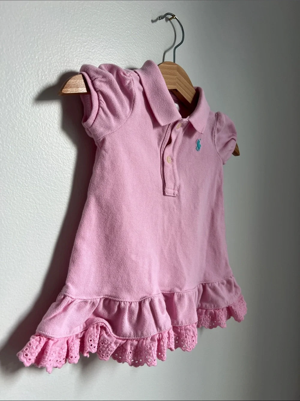 Ralph Lauren | Light Pink Polo Dress with Eyelet Ruffle #300126017 Size 6M